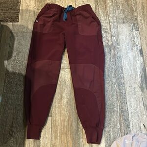 Burgundy with blue accent fig jogger Disney inspired scrubs.
